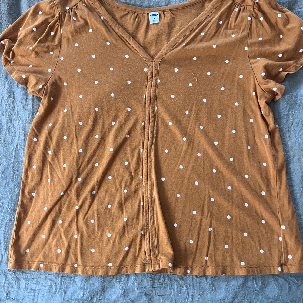 Old Navy Mustard Polka Dot Short Sleeve Top